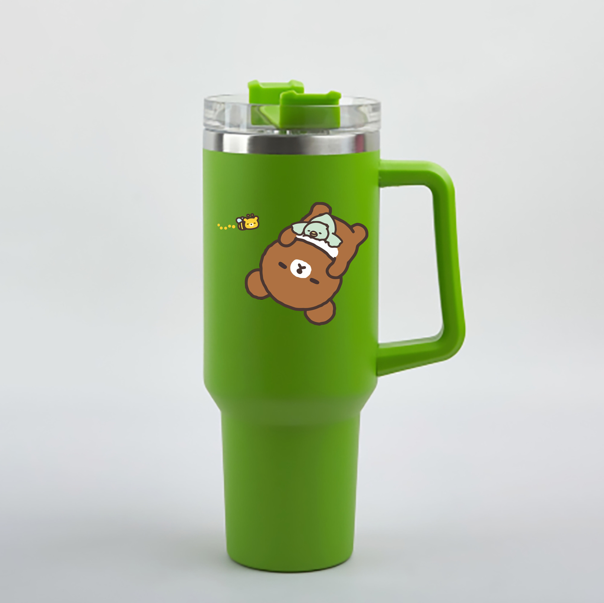 （画像用） リラックマ リラックマ キイロイトリ Rilakkuma Korilakkuma Kiiroitori 1200mL車用タンブラー - クリスタルステッカー（プラスチックストロー付き）